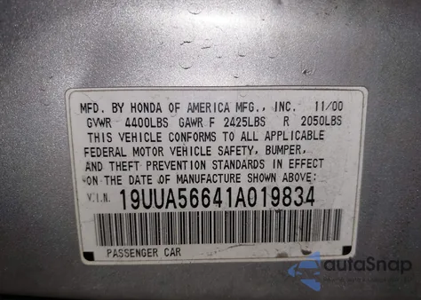 2001 Acura Tl 3.2 z USA, uszkodzony, nr VIN 19UUA56641A019834
